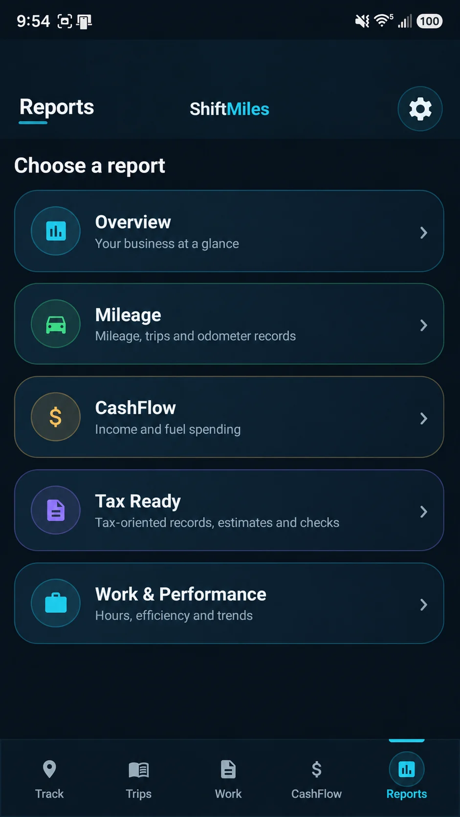 ShiftMiles report screen